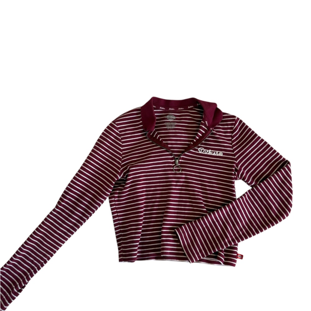 Dickies Striped Burgundy Long Sleeve Polo Shirt